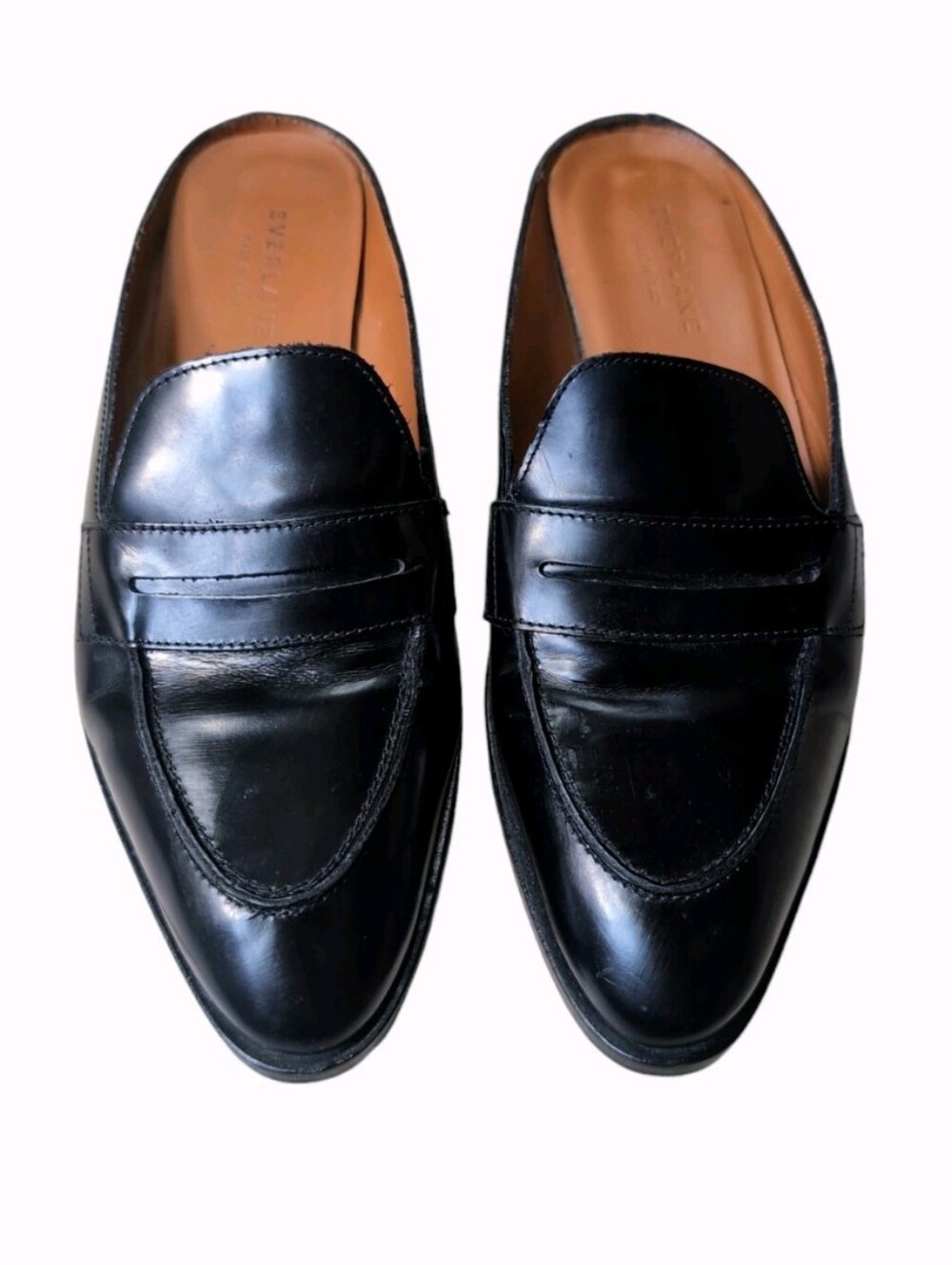 Everlane Black Leather Almond Toe Slip On Mule Penny Loafer Women's Size 8